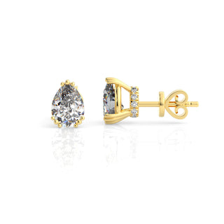 Gold plated silver earrings with pear-shaped gemstones on a white background