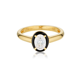 Georgini Gold Plated Silver Refections CZ & Black Enamel Ring