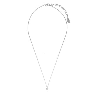Silver necklace with a small pendant on a white background