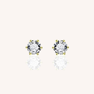 Gisser 6mm Yellow Gold Plated 6-Claw CZ Stud Earrings