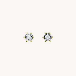 Gisser 4mm 6-Claw Yellow Gold Plated CZ Stud Earrings