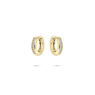 Gold hoop earrings with embedded cz stones on a white background