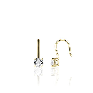 Gold earring hooks with clear gemstones on a white background