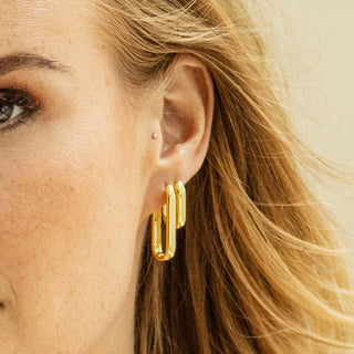 Gisser Gold Plated Bold Maxi 30mm Long Oblong Hoop Earrings