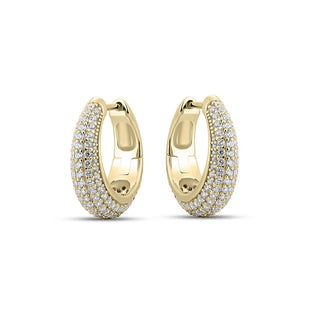 Gold hoop earrings with embedded cubic zirconias on a white background