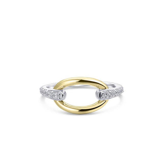 Two-tone ring with diamonds on a white background