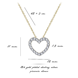 Gisser Gold Plated Silver CZ Sparkling Heart Outline Necklace