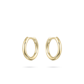 Gold plated silver polished hoop earrings on a white background