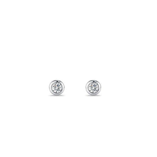 Pair of silver stud earrings with clear gemstones on a white background