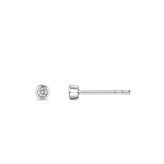 Silver stud earring with a small round gemstone on a white background
