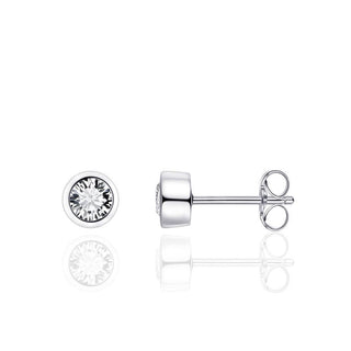 Silver stud earring with clear gemstone on a white background