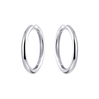 A pair of silver bold tube statement hoop earrings with a rhodium plating finish.