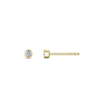 Gold stud earring with a small round gemstone on a white background