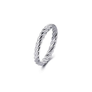 Silver twisted ring on a white background
