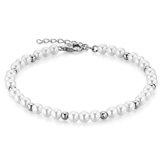 Pearl bracelet with silver beads on a white background