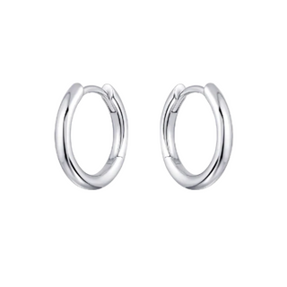 A pair of silver medium hoop earrings with a polished finish.