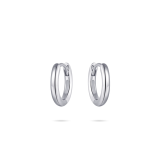 Silver small hoop earrings on a white background