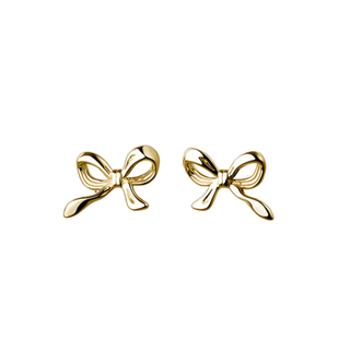 Gold Plated Silver Ribbon Bow Stud Earrings