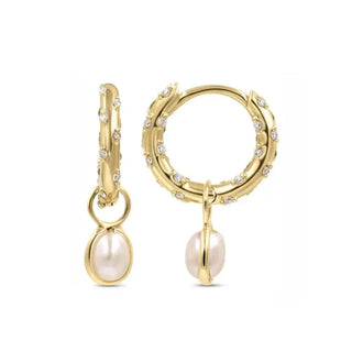 Pearl Charm Sparkle Hoops | Pearl Stacking Earrings | Ear Candy