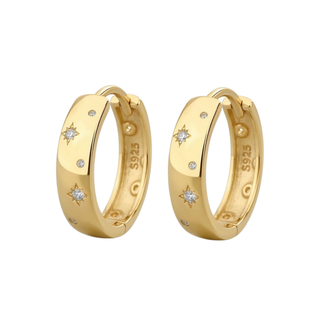 Gold Plated Silver Large Star Set Wide Hoop Earrings