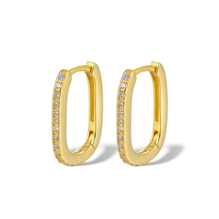 Gold Plated Silver Rectangular Oblong CZ Hoops
