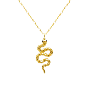 Gold Plated Silver Black Spinel Snake Pendant