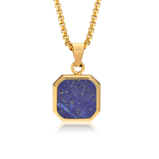Gold Plated Stainless Steel Octagon Lapis Lazuli Pendant