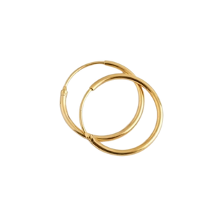 Pair of gold hoop earrings on a white background