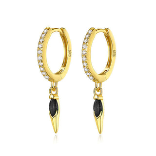 Gold Plated Silver Black CZ Spike Drop Huggie Hoop