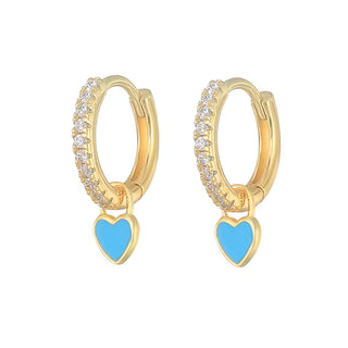 Gold Plated Silver CZ Blue Heart Hoop Earrings
