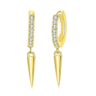 Gold Plated Plain Spike CZ Huggie Hoop Earrings
