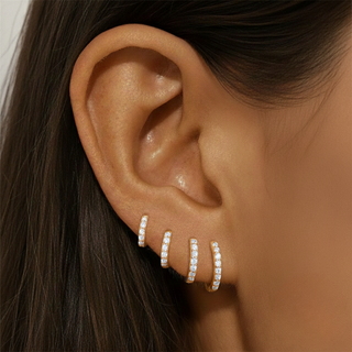 Gold Plated Silver 6mm CZ Huggie Hoop Earrings