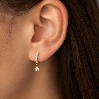 Gold Plated Silver CZ Moon & Star Hoop Earrings
