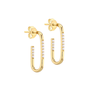 Gold Plated Silver CZ Rectangle Half Hoop Drop Earrings