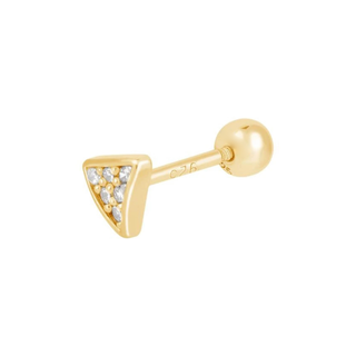 gold triangle shaped earring with 9 czs on a white background