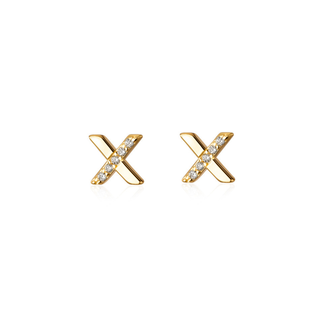 Gold Plated Silver CZ X Cross Stud Earrings