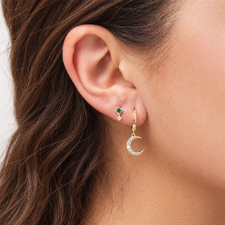 Gold Plated Silver Celestial Moon & Star Mismatched Hoop Earrings