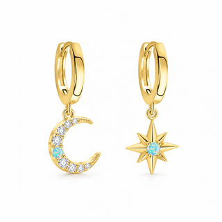 Gold Plated Silver Celestial Moon & Star Mismatched Hoop Earrings