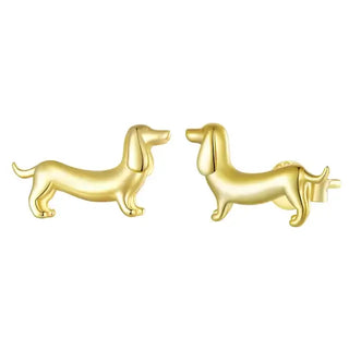 Gold Plated Silver Dachshund Stud Earrings
