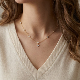 Gold Plated Silver Fleur Statement CZ Necklace
