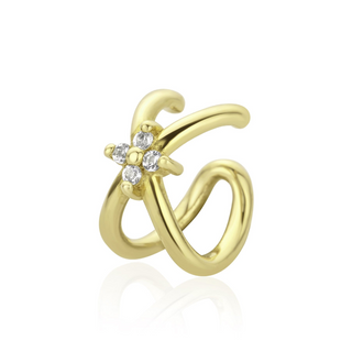 Gold Plated Silver Fleur White Topaz Crossover Ear Cuff