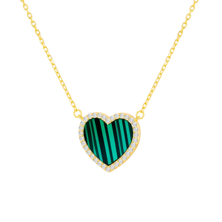Gold Plated Silver Malachite & CZ Heart Necklace