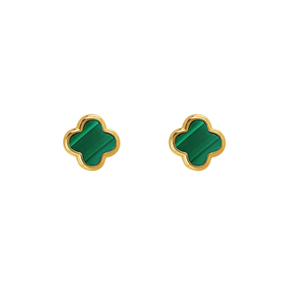 Gold Plated Silver Malachite Clover Stud Earrings