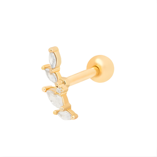 Gold cartilage earring made up of four marquise cut czs in a row with a tiny round cz in the centre.