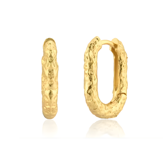 Gold Plated Silver Molten Rectangular Hoop Earrings
