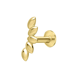Gold leaf-shaped earring on a white background