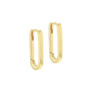 a pair of gold plated silver rectangle shaped hoops