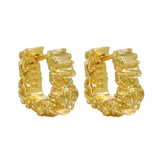 Gold hoop earrings on a white background