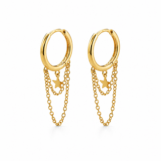Gold Plated Silver Star Chain Hoop Earrings