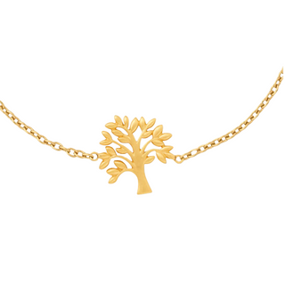 A gold-plated sterling silver bracelet featuring a Tree of Life charm and a matching gold-plated chain.